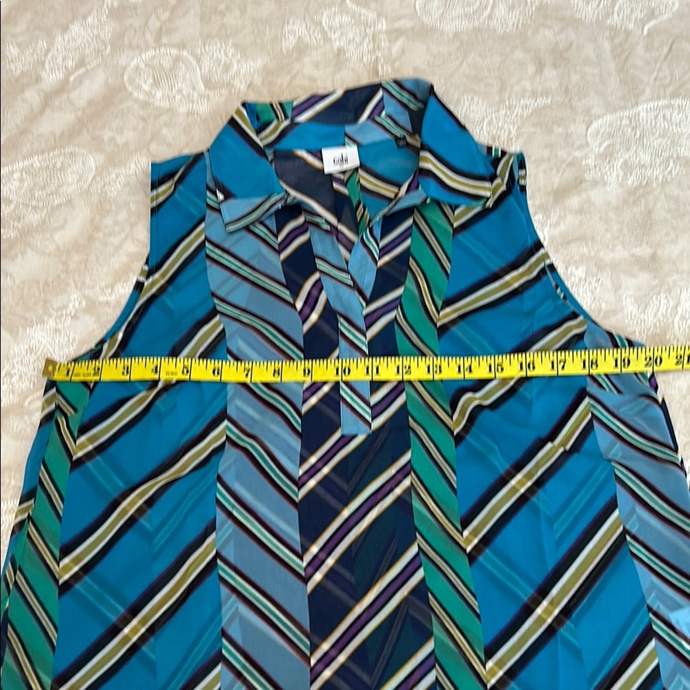 CAbi Sleeveless Chevron Stripe Blouse in Turquoise, Navy, Green - Picture 12 of 13